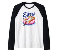 Gato Divertido de Verano, Piscina, Playa y Vacaciones, de Easy Tiger Camiseta Manga Raglan