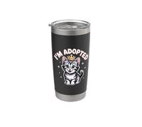 Gato divertido diciendo que soy adoptado lindo dueño de mascota Humor Memes Vaso térmico de acero inoxidable de doble pared