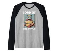 Gato Divertido en Caja Señor del Almuerzo Gato Amante de los Gatos Camiseta Manga Raglan
