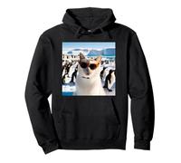 Gato divertido en el polo sur explorando con pingüinos Sudadera con Capucha