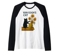 Gato Divertido Girasol Travesura - Van Gogh Arte Parodia Camiseta Manga Raglan