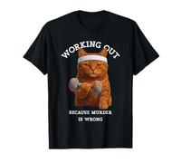 Gato Divertido Haciendo Ejercicio Asesinato es incorrecto Gimnasio Humor Camiseta