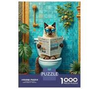 Gato Divertido Leyendo Las Noticias 1000 Piezas Puzzle Premium Puzzle para Adultos, Cartón Reciclado - Hit De Las Familias, Entrena El Cerebro, Oficina 70x50cm/1000pcs