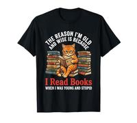 Gato Divertido Leyendo Libros Sabio Viejo ratón de Biblioteca Camiseta