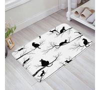 Gato Divertido Negro, Lindo Gato En Una Rama Negra, Moderno, Minimalista Y Creativo. Felpudos Antideslizante Felpudo De Entrada Plegable Alfombra Exterior para Interior Bañera Oficina 40X60Cm