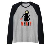 Gato Divertido ¿Qué? Gato con Cuchillo Camiseta Manga Raglan