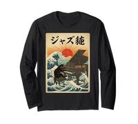 Gato Divertido Tocando el Piano para músico de Jazz Pianista Manga Larga