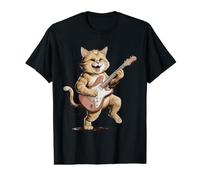 Gato Divertido Tocando la Guitarra eléctrica Camiseta gráfica económica