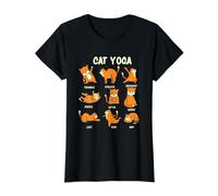 Gato Divertido Yoga Poses Meditación Gatito Camiseta gráfica económica, Mujer, Negro, M