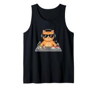 Gato DJ Comer Sushi Kawaii Música Japonesa Anime DJ Chicos Hombres Camiseta sin Mangas