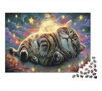 Gato Dormido bajo Luna Estrellada Rompecabezas Mascotas Puzzle 1000 Piezas - Regalo, Juego Familiar, Decoración del Hogar, para Adultos 52x38cm/1000pcs