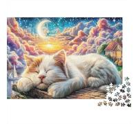 Gato Dormido Dream 1000 Pieces Premium Cardstock Luna Furry Impresión Jigsaw Puzzle for Adults Decompression Creativity Wall Decor Best Gift for Women Men Friends 70x50cm/1000pcs
