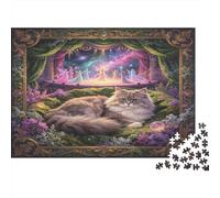 Gato Dormido Puzzle de 1000 Piezas Papel Puzzle para Adultos Escenario de Teatro Estrellado Fantasía Relajación Interacción Decoración Regalo 52x38cm/1000pcs