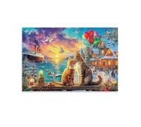 Gato dormido Scene Pieza Única Gatos Amor Nave Invierno Atardecer Pintura De Pared Enmarcada Regalo Para Ella/Eli Unico Lienzo Decorativo Sala De Estar Pieza De Declaración 08x12inch(20x30cm)