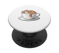 Gato durmiendo en Taza de café - Cozy Feline Art PopSockets PopGrip Adhesivo