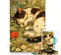 Gato durmiendo Entre Flores, Rompecabezas de 1000 Piezas para Adultos, Juguete para ejercitar la Mente, diversión compartida, Arte de Corte preciso 38x26cm