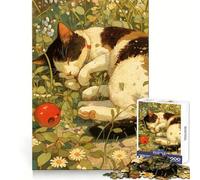 Gato durmiendo Entre Flores, Rompecabezas de 1000 Piezas para Adultos, Juguete para ejercitar la Mente, diversión compartida, Arte de Corte preciso 38x26cm