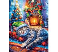 Gato durmiendo Junto a la Chimenea Puzzle 1000 Piezas Obra De Arte Familiar Cuento de Hadas acompañante Adorable Rompecabezas 3D para Hombres Y Mujeres Juguete Educativo Desafío Intelectual 1000 PCS