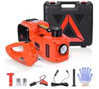 Gato eléctrico 5T, elevación 155-450 mm, operación con un botón, alimentación dual, con llave de impacto y compresor de aire, maletín portátil, 3 en 1 para mantenimiento de vehículos (naranja)