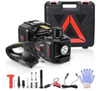 Gato eléctrico 5T, elevación 155-450 mm, operación con un botón, alimentación dual, con llave de impacto y compresor de aire, maletín portátil, 3 en 1 para mantenimiento de vehículos (negro)