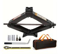 Gato Elevador de Tijera 3t, Adaptador de Taladro con Gato para Taladro Eléctrico, Kit de Gato Elevador para Coche con Llave/Llave de Rueda, para Automóvil SUV MPV, (Conjunto de 6 piezas)