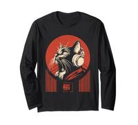Gato en Auriculares Vintage japonés Lo-Fi Chill Music Manga Larga