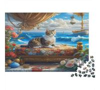 Gato en Cama Junto al mar Rompecabezas 1000 Piezas Adultos DIY Papel Regalo Hombre Mujer Coloridos Ilustrados 38x26cm/1000pcs