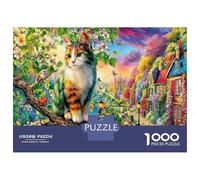 Gato en el árbol en la Ciudad Encantadora Rompecabezas 1000 Piezas - Sólido Y Duradero & Puzzle Imposible Playful Felino Urbano - para La Familia 52x38cm/1000pcs Regalo De Cumpleaños