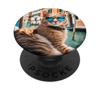 Gato En El Canal De Venecia Y Canales Venecianos PopSockets PopGrip Adhesivo
