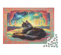 Gato en Escenario de Teatro Puzzle de 1000 Piezas Papel Puzzle para Adultos Escena Nocturna Soñadora Relajación Concentración Regalo Hogar 38x26cm/1000pcs