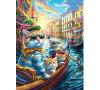 Gato en góndola de Venecia Puzzle 500 Piezas Desafío Intelectual 3D Animales Salvajes y domésticos Rompecabezas para Hombres Y Mujeres Obra De Arte Colorido Decoración Hogar 500 PCS