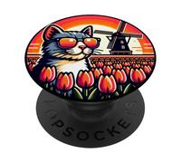 Gato En Holanda! Divertido Zaanse Schans Y Amsterdam Holandés Viaje PopSockets PopGrip Adhesivo