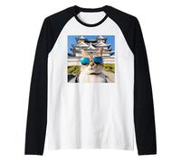 Gato En Japón En El Castillo Himeji Camiseta Manga Raglan