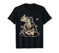Gato en kimono meditando bajo flores de cerezo Camiseta