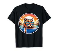 Gato en Las Aguas Termales de Islandia y Bandera de la Isla Camiseta