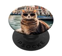 Gato En Los Canales De Venecia PopSockets PopGrip Adhesivo