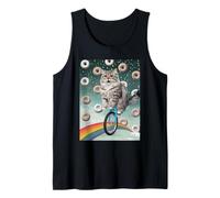 Gato en Monociclo Donut Rainbow Camiseta sin Mangas