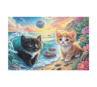 Gato en océano y Galaxia Puzzles 1000 Piezas Aliviar Estrés Familiar Premium Rompecabezas para Adultos Desafío Intelectual 3D DIY Creativo Decorativo 1000 PCS