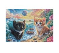 Gato en océano y Galaxia Puzzles 300 Piezas Estera Portátil Rompecabezas para Adultos Desafío Intelectual Aliviar Estrés Decoración Hogar 3D 300 PCS