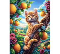 Gato en rama de árbol con naranjas Puzzles 1000 Piezas Maquetas 3D Construir Sin Pegamento Sueño mágico de ciencia ficción Rompecabezas Educativo Para Familia Desafío Intelectual Decoración Hogar 1000