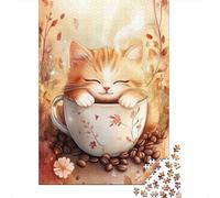 Gato en Taza Puzzle de 1000 Piezas para Adultos Granos de Café Juego de Puzzle 1000 Piezas Papel Puzzle para Toda la Familia Relajante Hogar Regalo 70x50cm/1000pcs