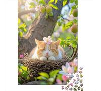 Gato en un Nido Entre Flores Puzle 1000pcs Cartón Ecológico para Niños +14 - Alta Definición Desarrollo Cognitivo Regalo Navidad 52x38cm/1000pcs