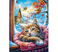 Gato en una habitación acogedora Puzzles 1000 Piezas Desafío Nivel Difícil Animal Lindo de Cuento de Hadas Rompecabezas para Adultos Aliviar Estrés Decoración Hogar DIY Moderno Portátil 1000 PCS