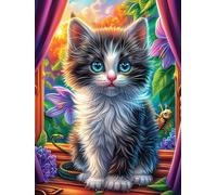 Gato en una habitación acogedora Puzzles 300 Piezas Obra De Arte Decorativa Plantas y Animales de Cuento de Hadas Rompecabezas Familiar para Adultos DIY Creativo Aliviar Estrés Portátil 300 PCS