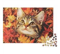 Gato Entre Hojas de Otoño Puzzle de 1000 Piezas Puzzle para Adultos Papel Otoño Relajación Decoración Regalo 70x50cm/1000pcs