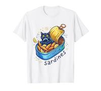 Gato Escondido en una Lata de sardina Divertida Lata de Pescado Vintage Camiseta gráfica económica, Hombre, Blanco, L