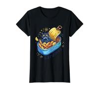Gato Escondido en una Lata de sardina Divertida Lata de Pescado Vintage Camiseta gráfica económica, Mujer, Negro, XS