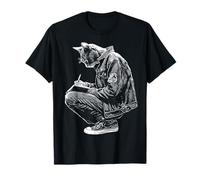 Gato Escritura Retrato Dibujo Animal Motivo Ilustración Camiseta
