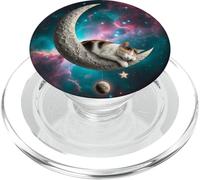 Gato Espacial durmiendo en Galaxia de Luna Creciente PopSockets PopGrip para MagSafe