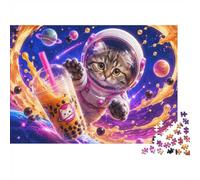 Gato Espacio Bubble Tea Puzzle Mini 1000 Piezas para Adultos | 70 x 50 cm Papel, Decoración de dormitorio, Corte preciso, Regalo de cumpleaños, relajación mental